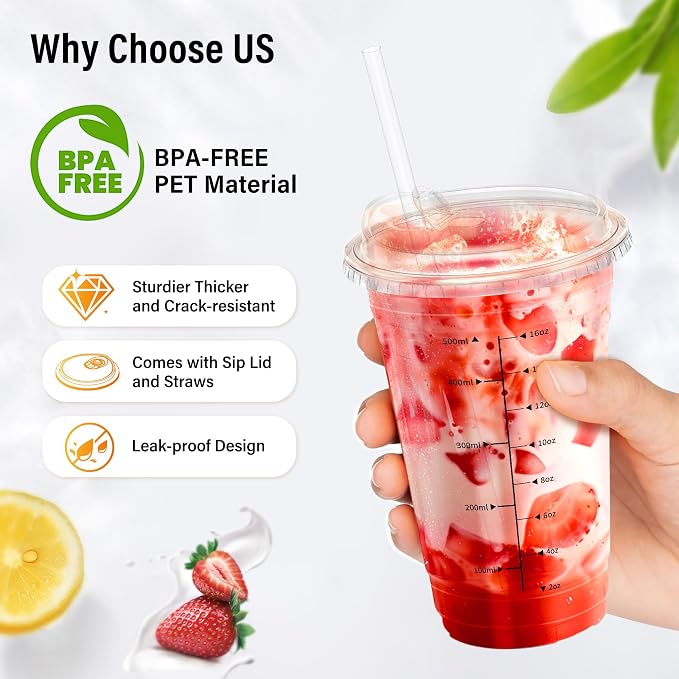 100 Pack - 20 oz Ratio Lines Clear Plastic Cups - Image 6