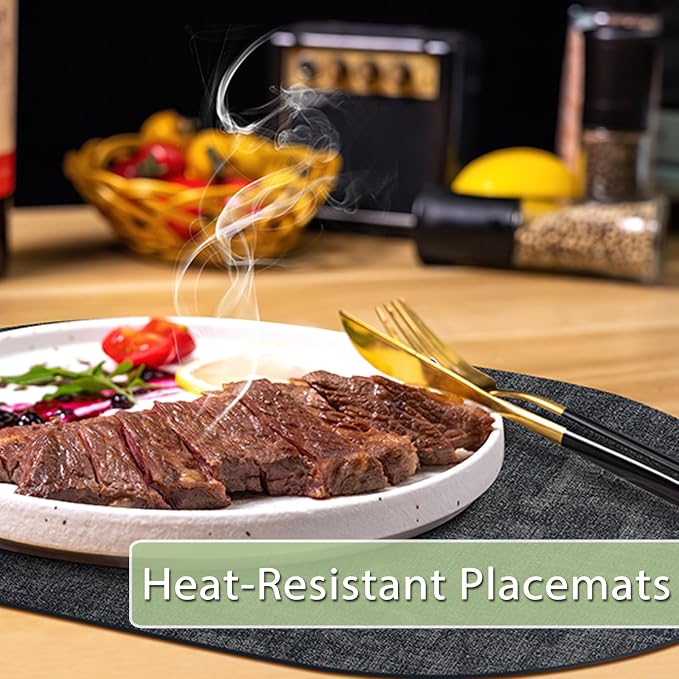 Placemats for Dining Table Set of 6 Non-Slip, Heat Resistant Oval Leather - Image 3