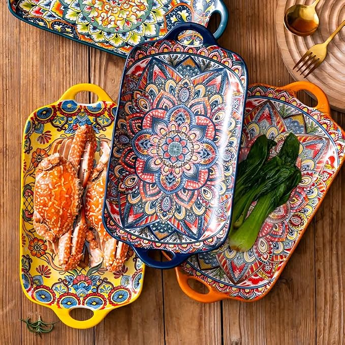 Serving Tray with Handles Rectangular Serving Platter Ceramic Extra Large - Image 6