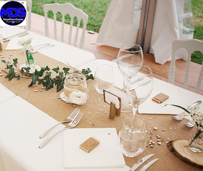 MDS® Pack of 25 Natural Burlap Table Runner, 12 x 72 Inch, Jute Vintage Rustic - Image 7