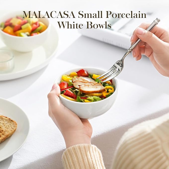 MALACASA Small White Bowls Set of 8, 10 Oz Ice Cream Bowls - Image 7