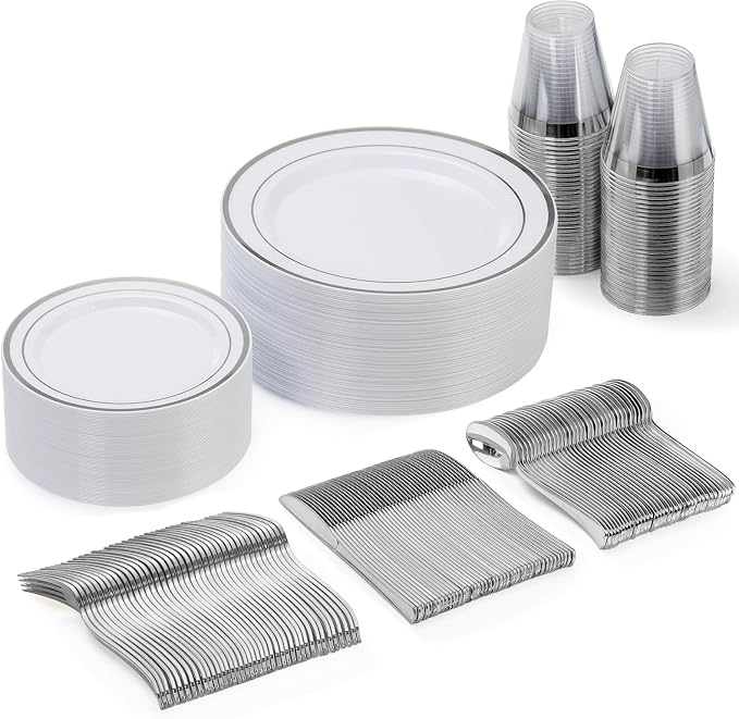 150 Pieces Silver Disposable Plates by GoodLuck