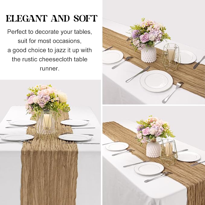 6 Pieces Nude 10FT Cheesecloth Table Runner Boho Gauze Fabric Table Runner - Image 3