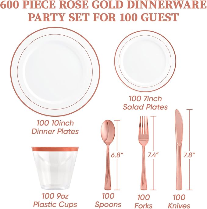 FOCUSLINE 600 Ct Rose Gold Dinnerware Set - Image 2