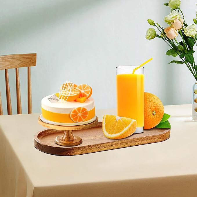 Solid Acacia Wood Serving Trays 12 Pcs Rectangular Platter | 10 In Oval Plates - Image 5