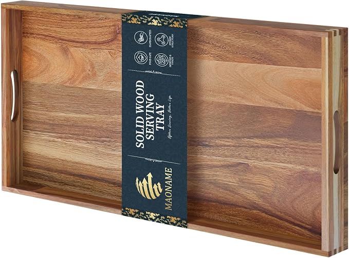 Extra Large Ottoman Tray, 40 x 20 inches Acacia Wood Serving Tray | Rectangle - Image 8