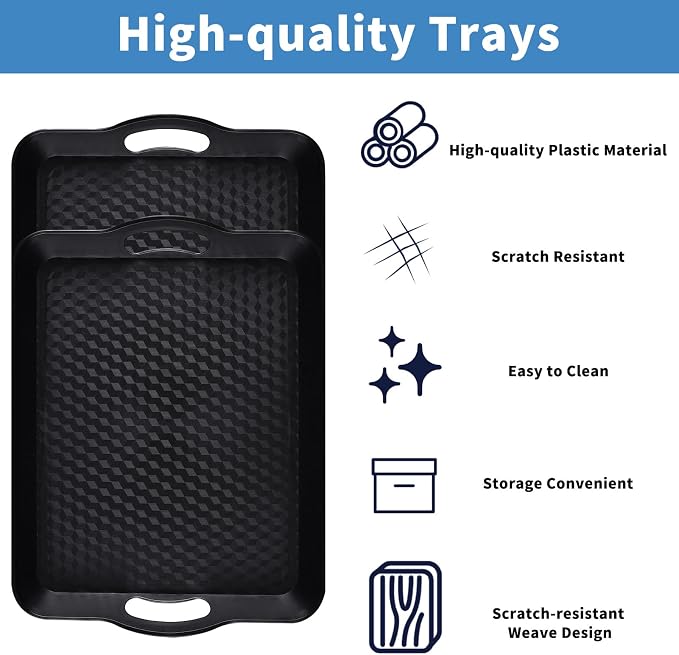 Plastic Tray with Handles, 2 Pack Multi-Purpose Rectangular Non Slip Restaurant - Image 4