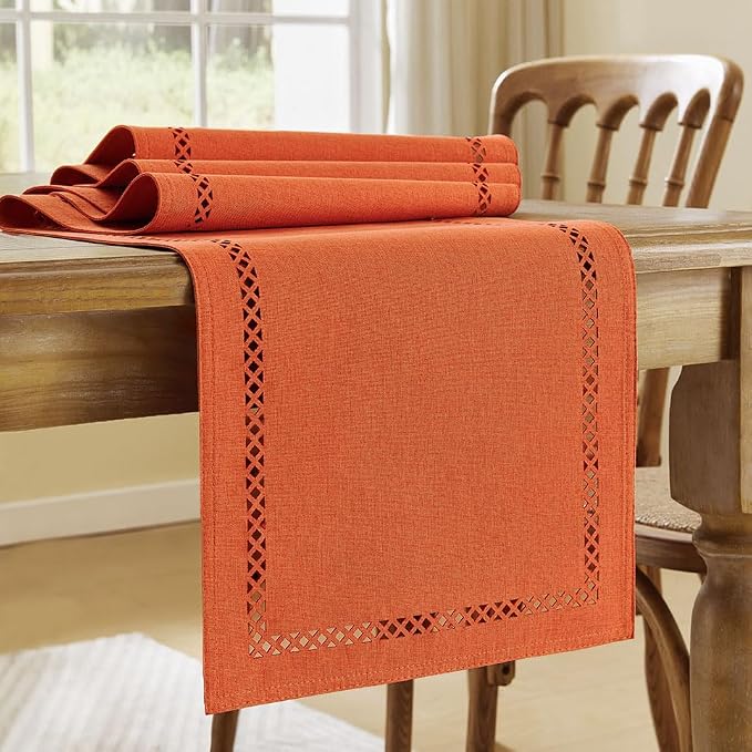 Orange Burlap Table Runner, Fall Table Runners 90 inches Long | Double Layer - Image 4