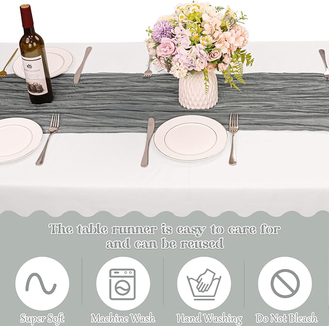 10 Pack Grey Cheesecloth Table Runner 10FT Boho Gauze Fabric Table Runner - Image 4