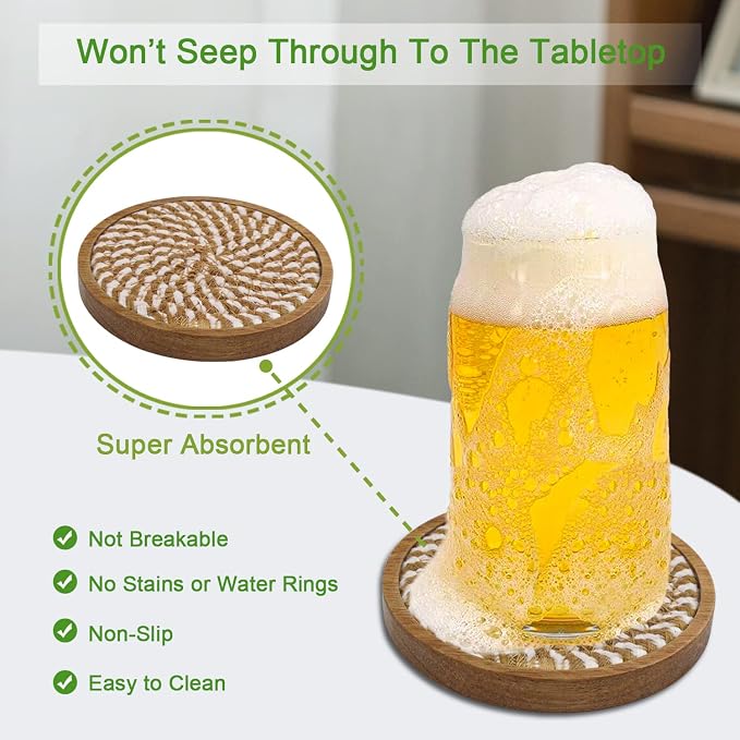 Eykao 5 Pack Coasters for Drinks Absorbent, 4.3 inches Woven Coasters for - Image 2