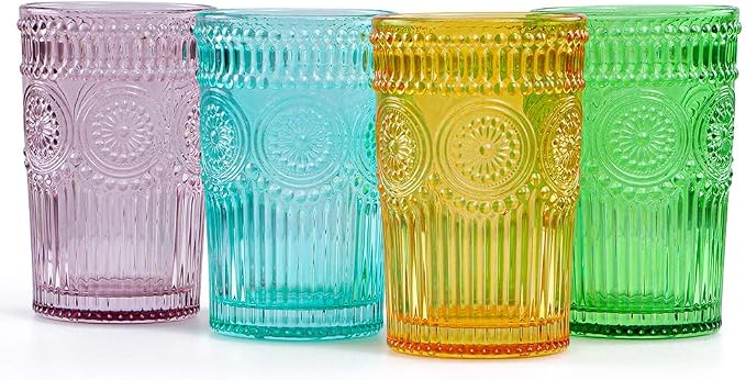 MDLUU Colored Glassware, Embossed Water Glasses, Colored Tumblers Glass - Image 2