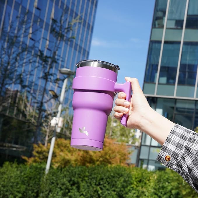 Konokyo 30 oz Tumbler with Handle and Straw, Insulated Travel Mug | Lavender; - Image 5