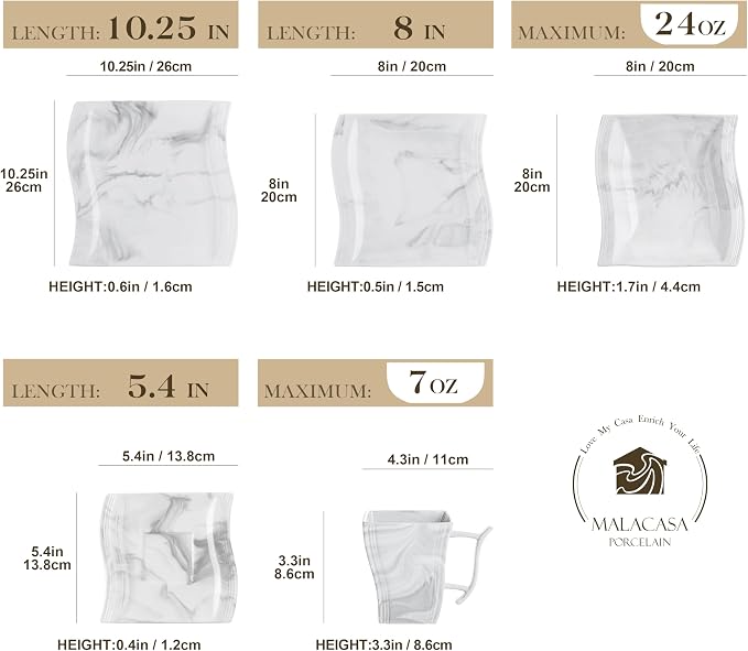 MALACASA Plates and Bowls Sets, 30 Piece Porcelain Dinnerware Sets - Image 2