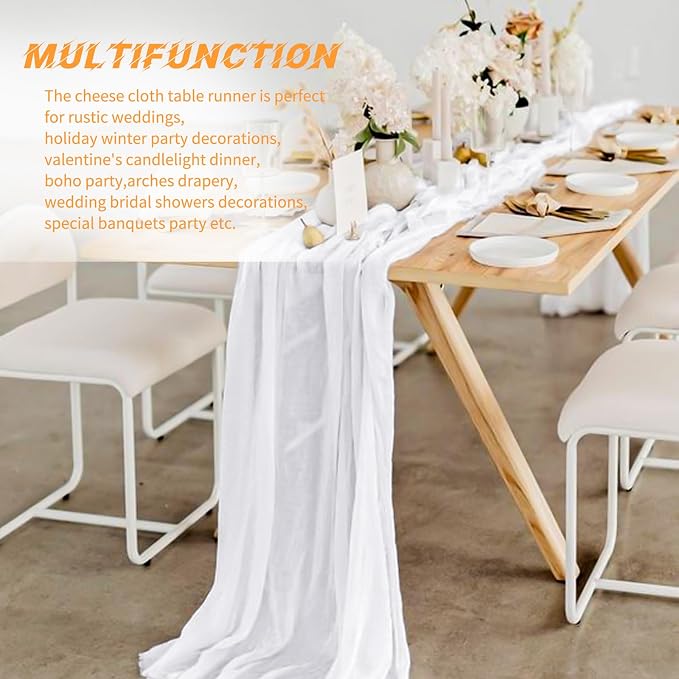 10 Pack White Cheesecloth Table Runner 17x108 Inch Boho Gauze Cheese Cloth - Image 7