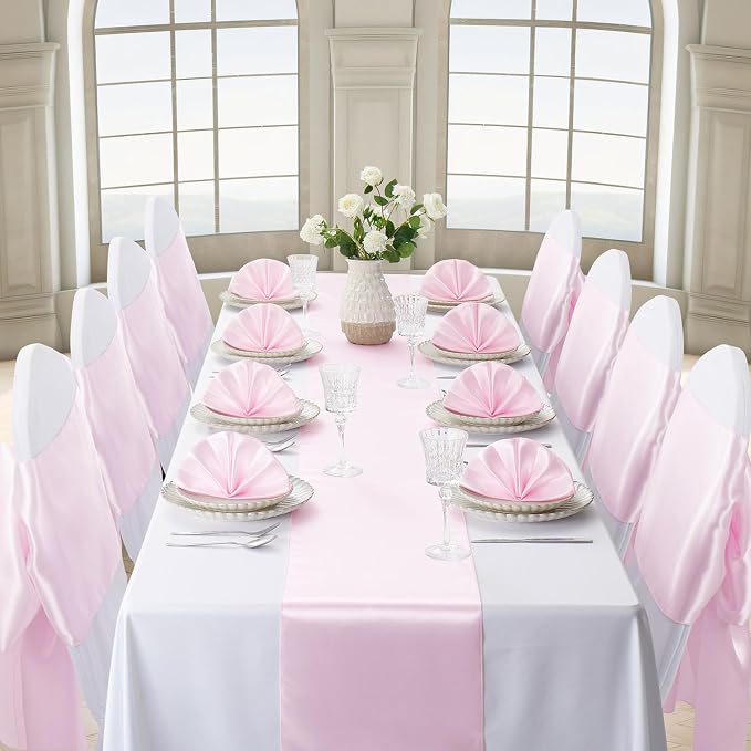 Light Pink Satin Table Runner, 12x108 Inches, 2 Pack | Premium Satin, Smooth - Image 3