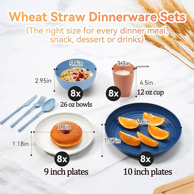 Wheat Straw Dinnerware Sets, 64-Piece Black Plates and Bowls Sets - Image 2