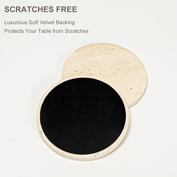 Italian Travertine Coasters Set of 6, Farmhouse Rustic Neutral Style Marble - Image 5