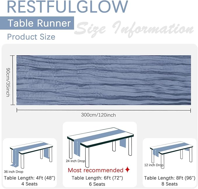 6 Pack Dusty Blue Cheesecloth Table Runner 35 x 120 Inch | Boho Gauze Fabric - Image 5