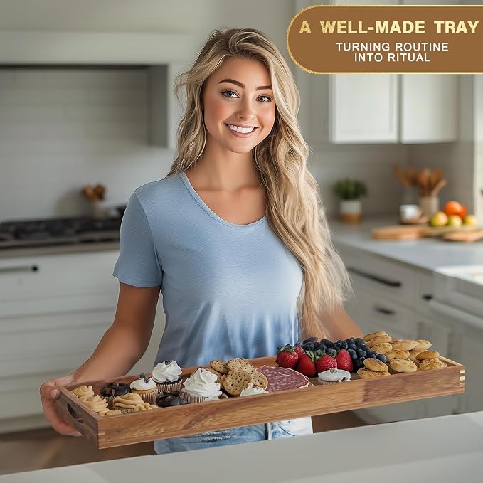 Extra Large Ottoman Tray, 36 x 12 inches Acacia Wood Serving Board | Wooden - Image 4