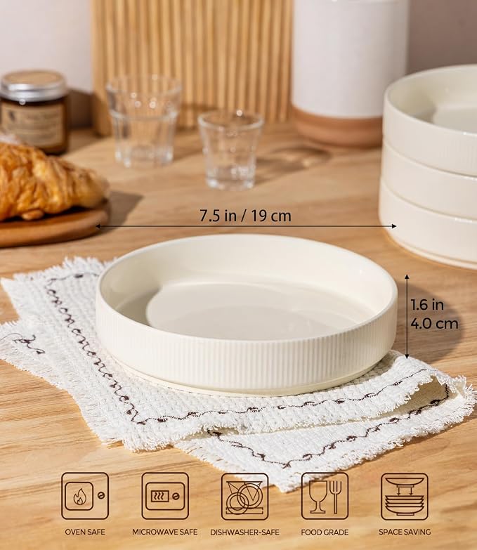 7.5" Ceramic Pasta Bowls Set of 4, Salad Bowls | Versatile Serving Bowls - Image 3