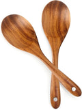 Teak Wooden Spoons 10.2-Inch Pack of 2, Salad Serving Spoons, Wooden Salad Spoon by masteymoh
