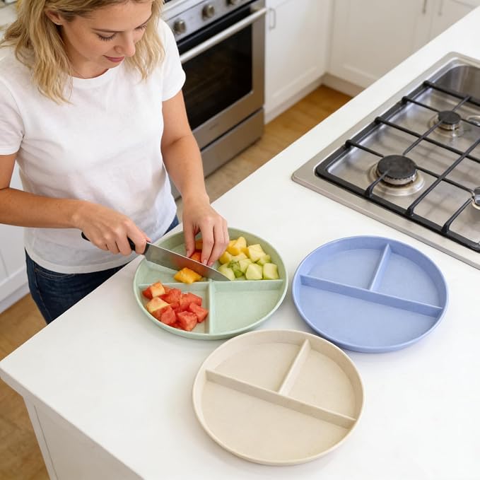9-Inch Large Multicolor Wheat Straw Divided Plates – 6Pack Unbreakable - Image 2