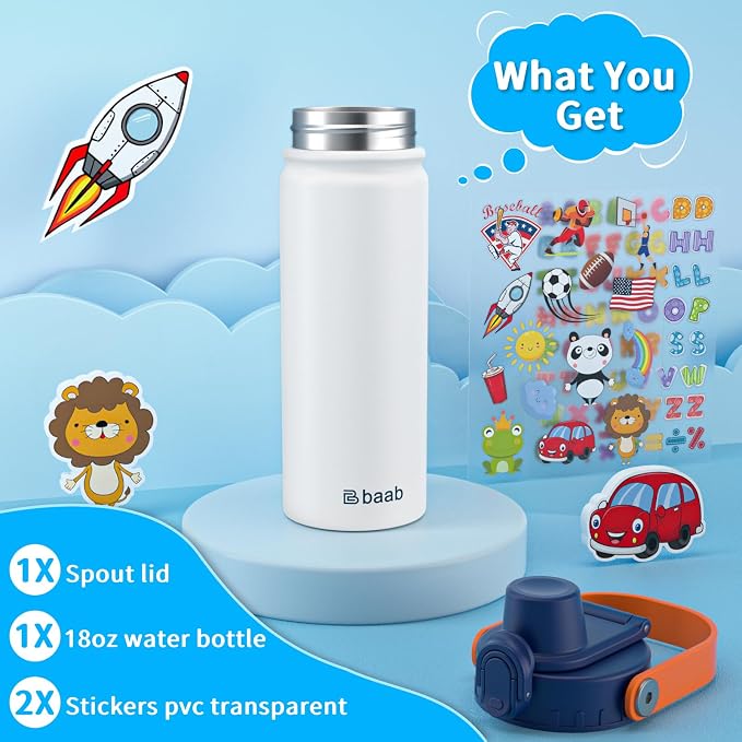 baab 18oz Kids Insulated Water Bottle 18/8 Stainless Steel Kids Cup 1 Pack | - Image 7