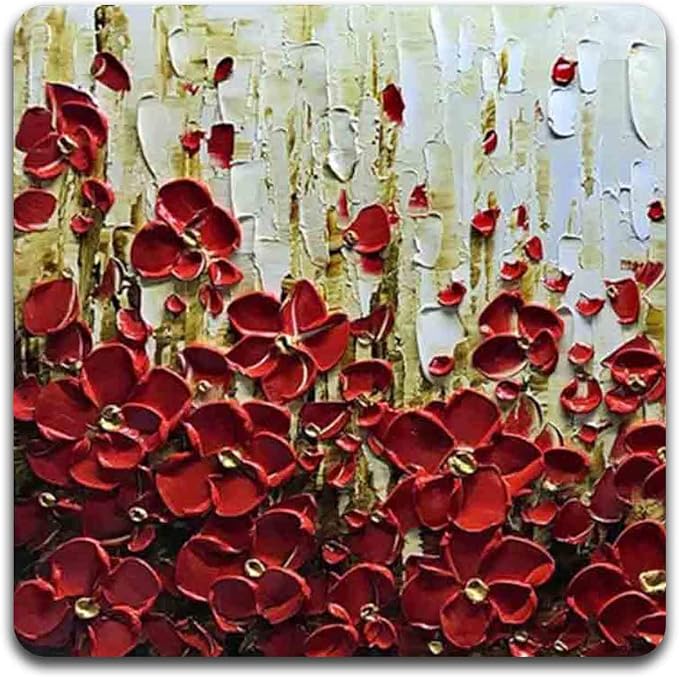 Red Oil Painting Square Coaster Set - Image 5