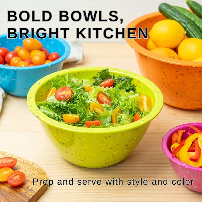 Confetti Melamine 4 Piece Nesting Mixing Bowls Set, Colorful Vibrant | Colorful - Image 8
