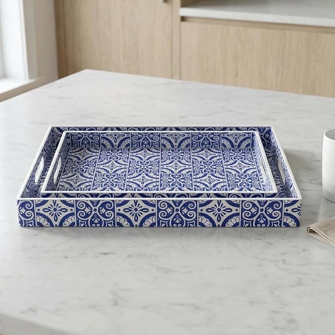 2 Pack Serving Tray with Handles, Rectangular Decorative Trays - Image 8