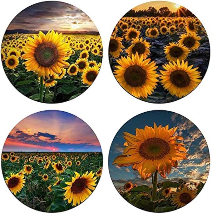 Sunflower Round Coaster Set by QJ+CMJ