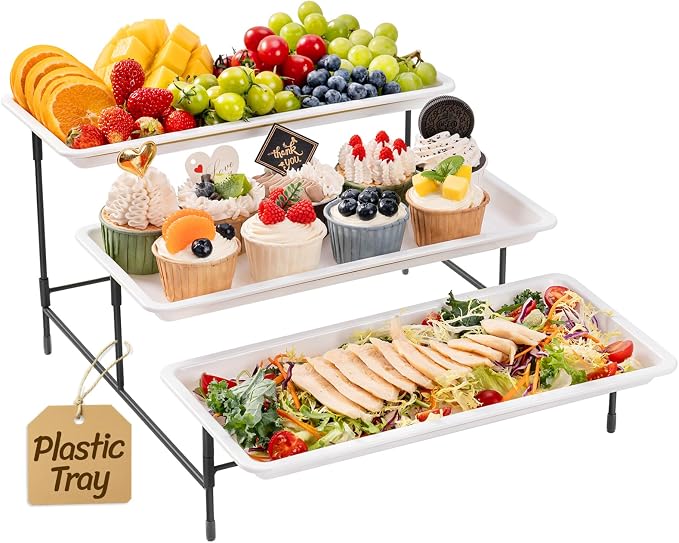 Lifewit 3 Tier Serving Tray, 36 x 17 cm/14 x 6.5" White Plastic Tiered Food by Lifewit