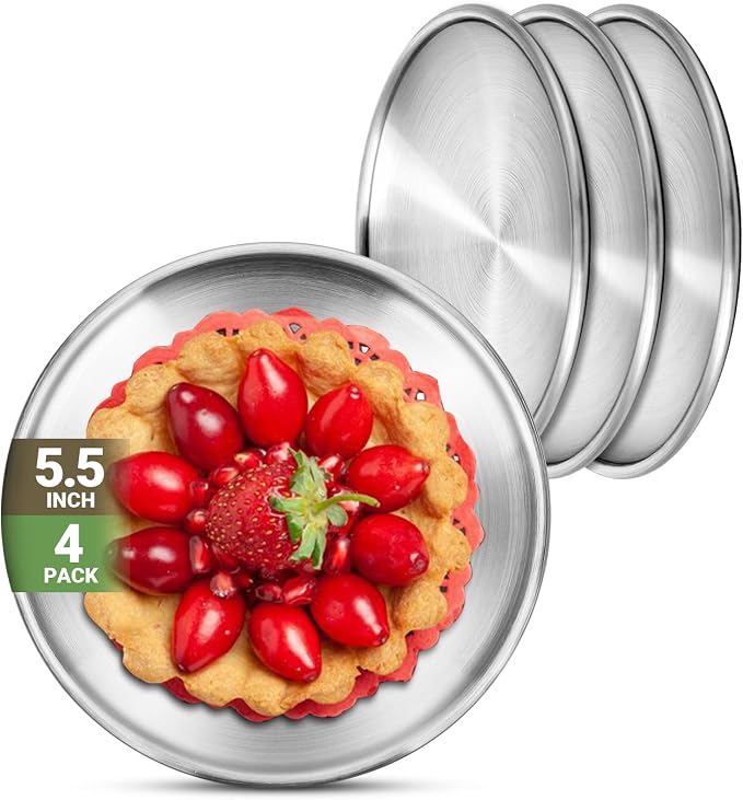 Stainless Steel Plates, 4 Pack 5.5 inch 304 Metal Food Serving Plate Set by Offiper