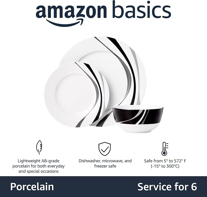 Amazon Basics 18-Piece Complete Kitchen Dinnerware Set, Microwave and - Image 2