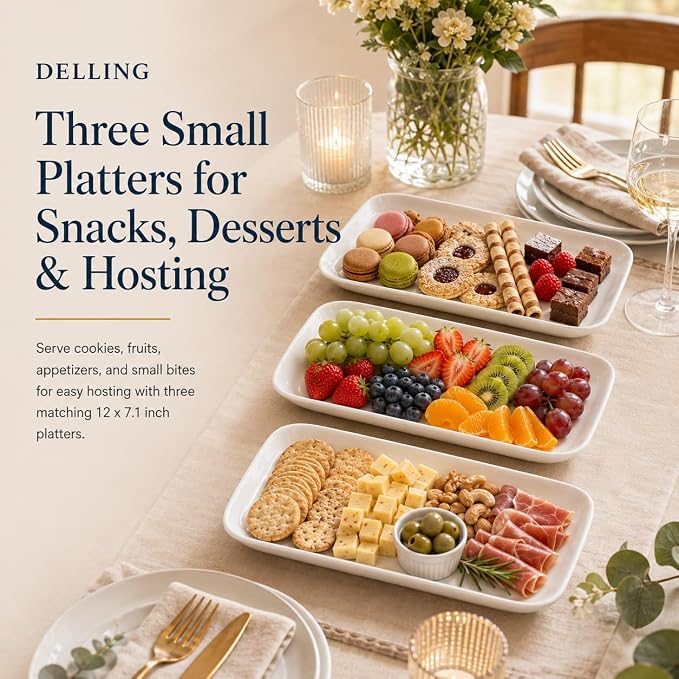 DELLING 12 Inch Serving Platter Set of 3, Porcelain Serving Trays - Image 3