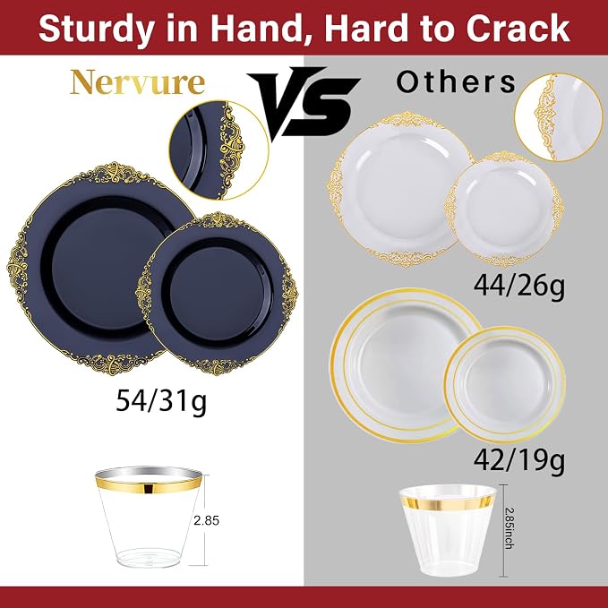 Nervure 350Pcs Blue Plastic Plates, Disposable Dinnerware Set - Image 3