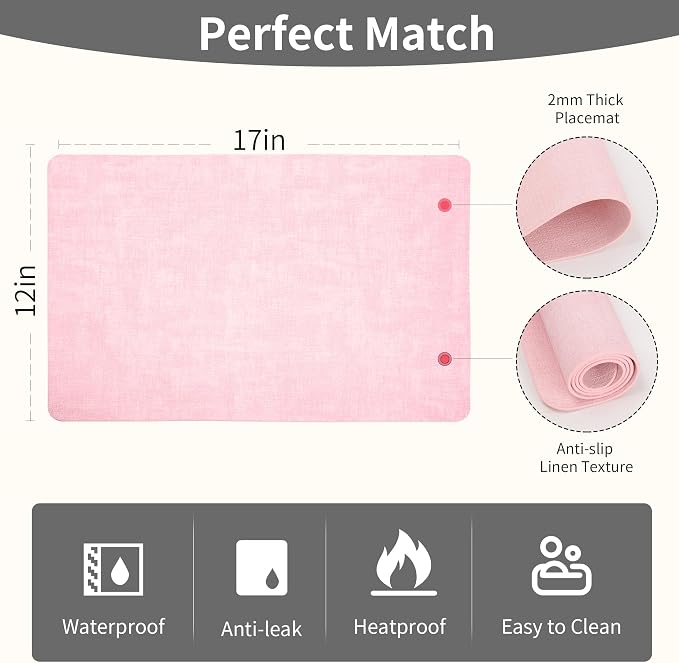Maxpearl Faux Leather Placemats Set of 4, Peachy Pink | Waterproof - Image 8
