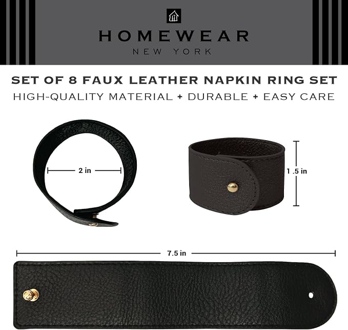 Luxury Leather Napkin Rings Set of 8, Morgan Faux style, Modern Cuff Design - Image 4