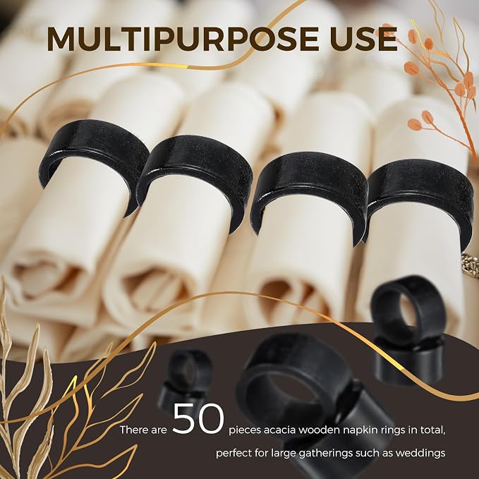 Zhehao 50 Pcs Wood Napkin Rings Bulk Acacia Handmade Dining Table Napkin Holder - Image 4
