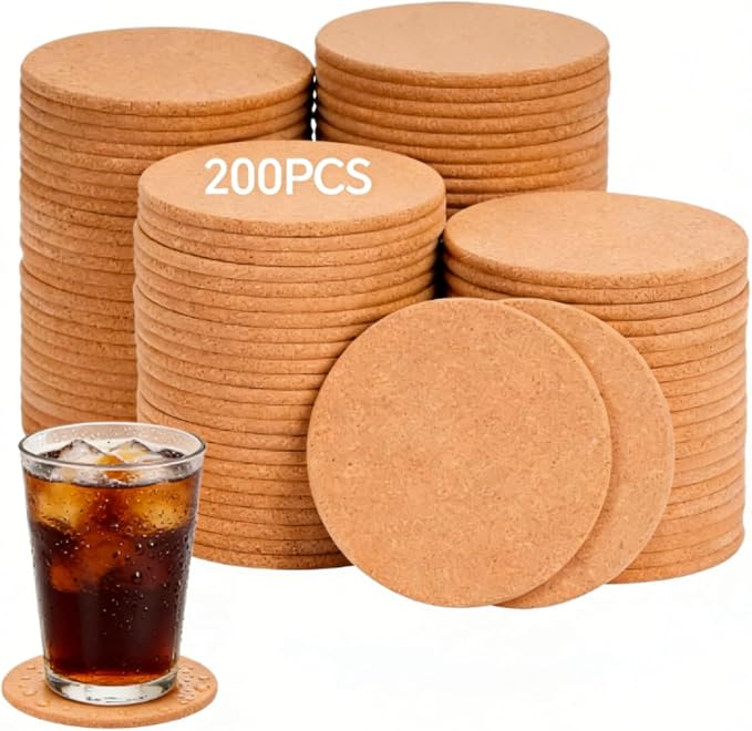 200 Pcs Cork Coasters, Anti-Slip And Heat-Insulating, by Unknown