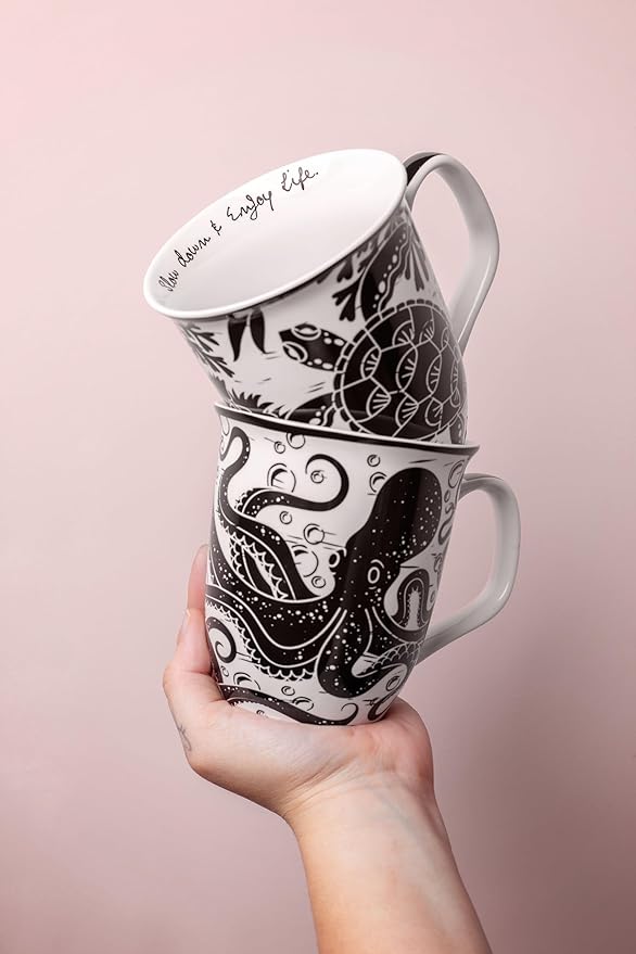 Karma Gifts 14 oz Black and White Boho Mug Tiger - Image 6