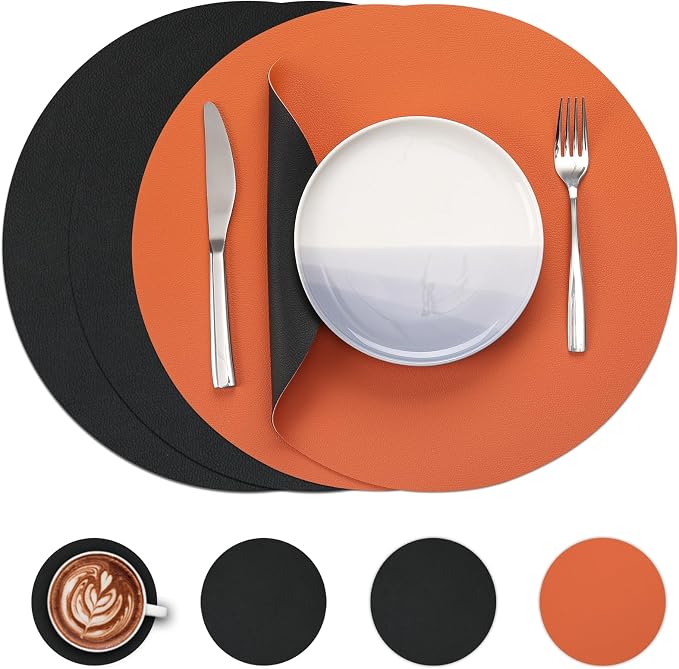 Myir JUN 15 Inches Round Placemats Set of 4 Faux Leather Place Mats | by MyirJUN