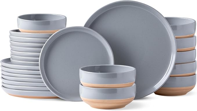 AmorArc Dinnerware Sets for 8, 24 Pieces Ceramic Plates and Bowls Set | Scratch by AmorArc