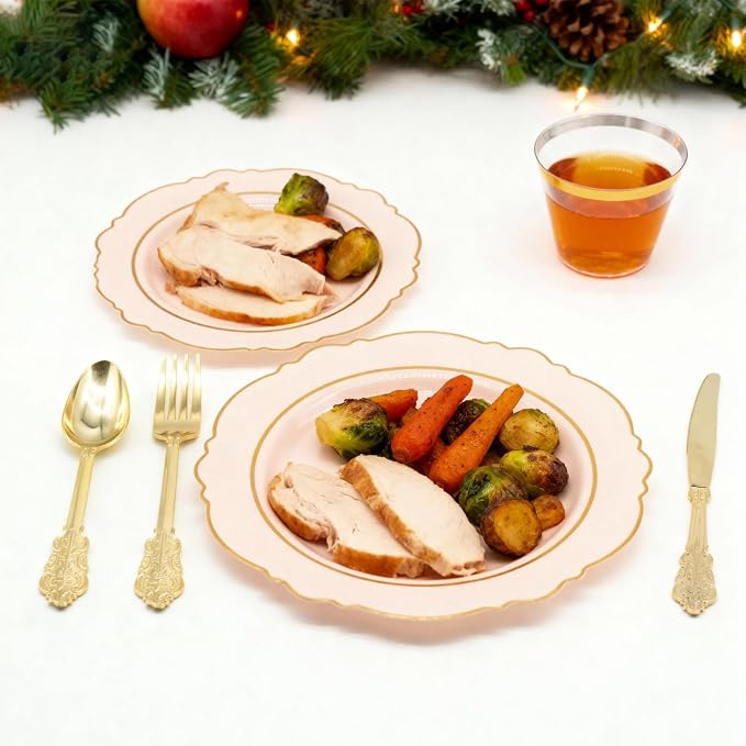 AIRE Pink Gold Plastic Plates Set, leakproof non-bending, heavy-duty leakproof - Image 7