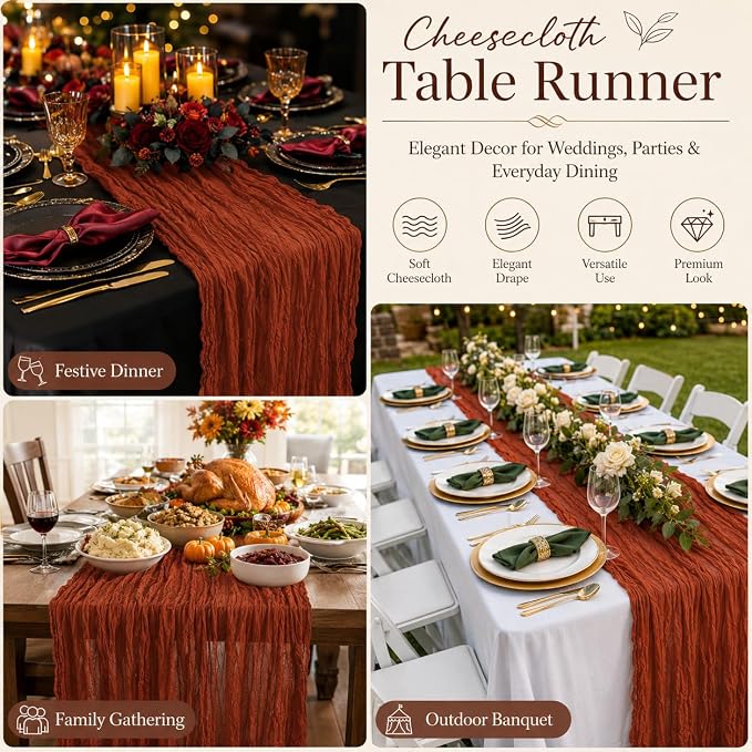 10 Pack Terracotta Cheesecloth Table Runner 22 x 120 Inch Boho Table Runner | - Image 5