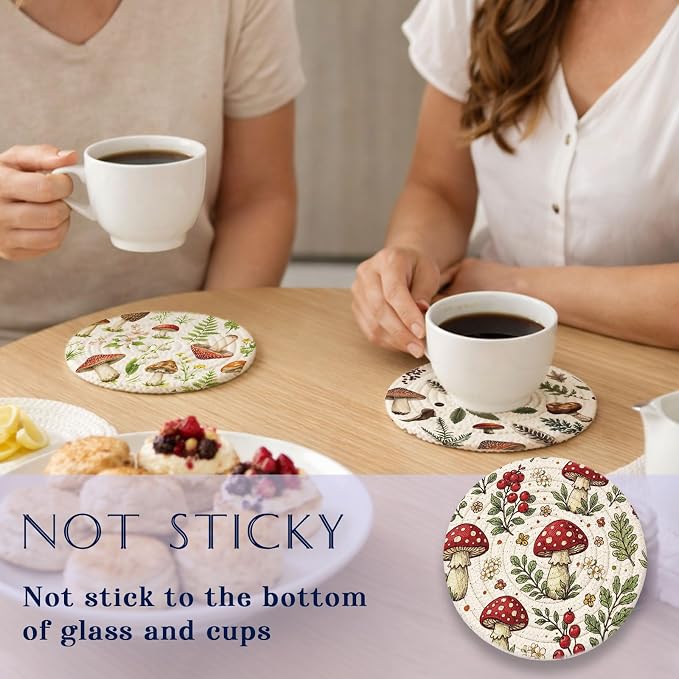 Cotton Woven Coaster Set of 9, 4.3In Fabric Coasters - Image 6