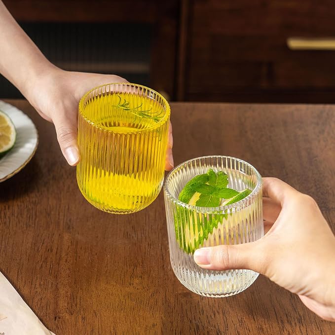 Ribbed Drinking Glasses 4pcs, Rocks Drinking Glasses 12oz and 10oz, Tumbler - Image 9