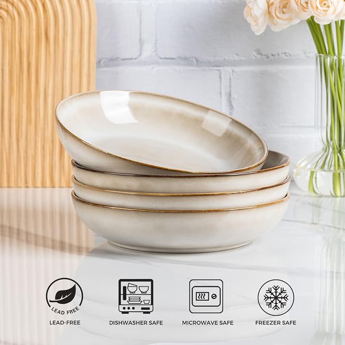 AmorArc 8.5’’ Ceramic Pasta Bowls Set of 4, 36oz Large Stoneware Bowls Set | - Image 7