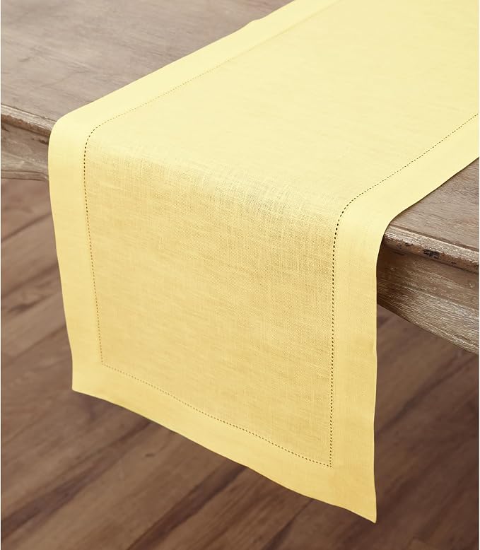 Solino Home 100% Pure Linen Dining Table Runner Yellow Woven, 14 x 156 in | - Image 3
