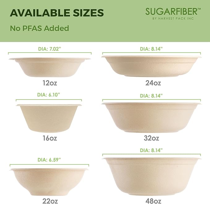 Harvest Pack PFAS FREE 32oz Paper Compostable Bowls Only, Round Heavy-Duty - Image 7